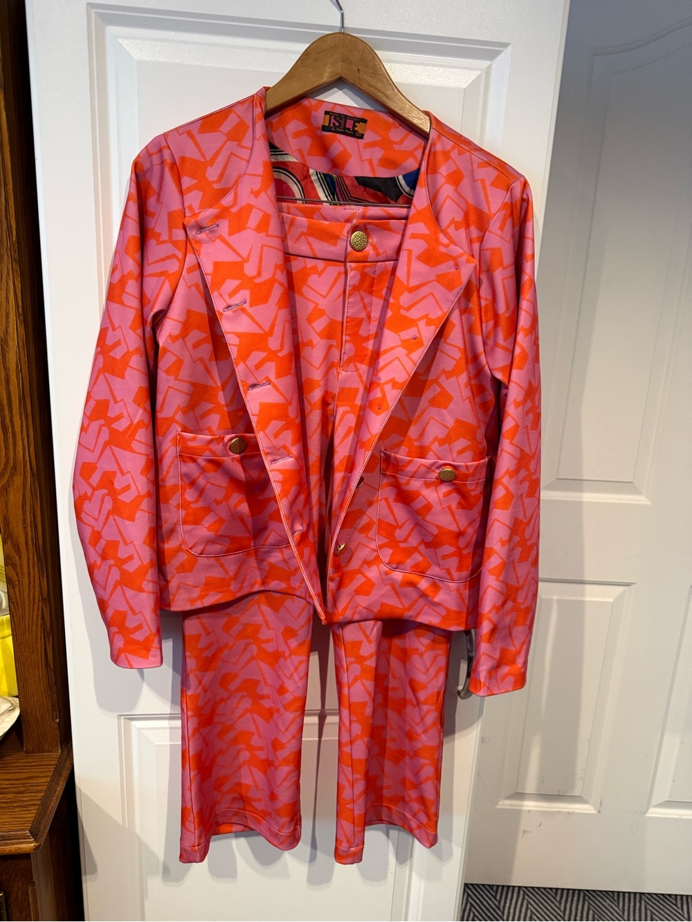 Isle By Melia Koran Bold Pink & Orange Geometric Blazer Pant Suit